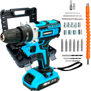 Taladro Percutor 21V con Batería 1,5Ah y 25 Accesorios Ferrestock