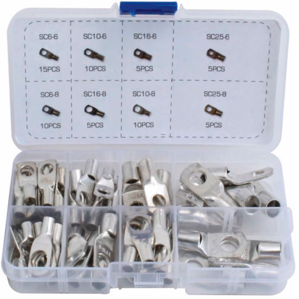 Set de 65 Terminales de Cobre para Batería con Conectores Tipo Anilla – Alta Durabilidad