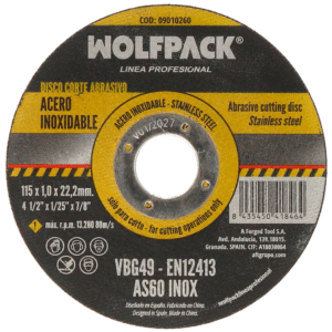 Disco de Corte Abrasivo Inoxidable WOLFPACK Ø115x1x22,2 mm – Espesor 1 mm para Radial