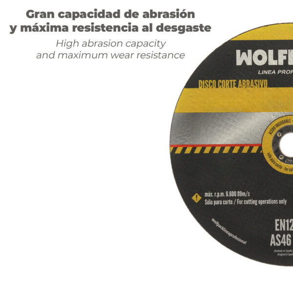 Disco de Corte Abrasivo Inoxidable WOLFPACK Ø115x1x22,2 mm – Espesor 1 mm para Radial - Imagen 4