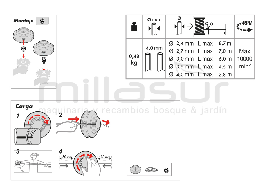 Cabezal Tecomec EASYWork 130 carga rápida – Sin adaptador 55-140 - Imagen 2