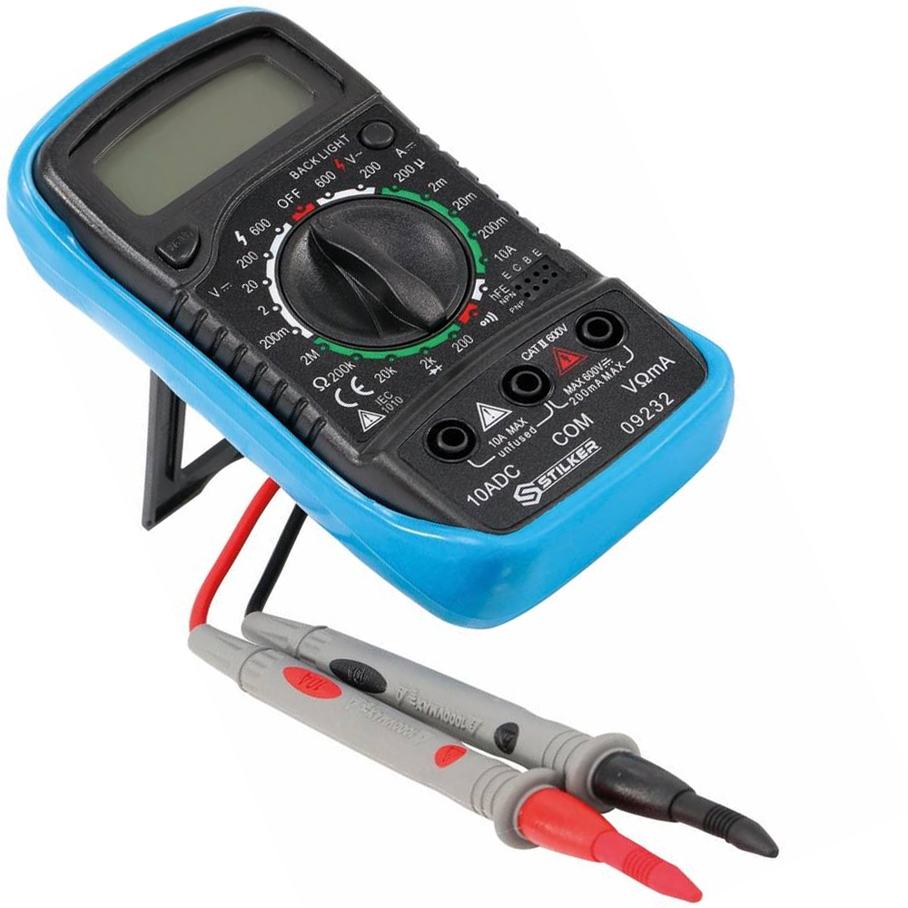 Multímetro digital Stiker 09232 con pantalla de 4 dígitos y cables de prueba