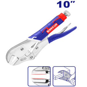 Alicate de presión de quijada recta de 250mm con mangos ergonómicos TPR y acero Cromo Vanadio marca EMTOP