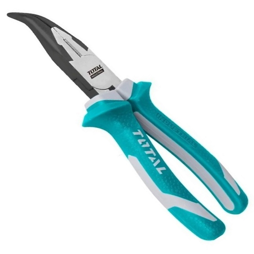 Alicate de punta curva 160mm industrial con mango ergonómico turquesa y acero cromo vanadio marca TOTAL