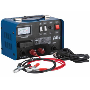 Cargador de baterías con arranque profesional SATRA S-MORAY75 color azul con pinzas y amperímetro analógico