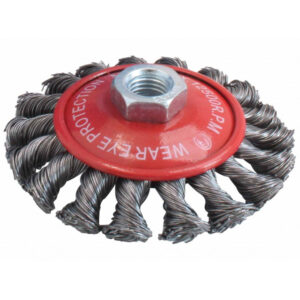 Cepillo cónico trenzado 100mm para amoladora con rosca M14 para limpieza agresiva en espacios reducidos marca SATRA