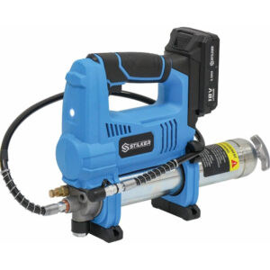 Engrasadora a batería 18V profesional con maletín y manguera flexible de alta presión marca STILKER