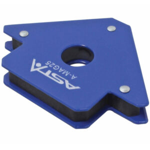 Escuadra magnética para soldar de 25kg color azul con forma de flecha y 3 ángulos de trabajo marca ASTA