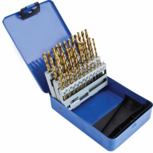 Estuche metálico con juego de brocas de titanio HSS de 51 piezas con incrementos de 0.1mm marca SATRA