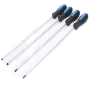 Juego de 4 destornilladores extra largos de 450mm con puntas Planas y Phillips magnéticas marca SATRA