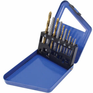 Juego de extractores de tornillos y brocas de izquierdas de cobalto HSS en estuche azul marca SATRA