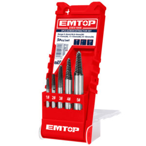 Juego de extractores de tornillos dañados de 5 piezas en estuche rojo medidas 3mm a 18mm marca EMTOP