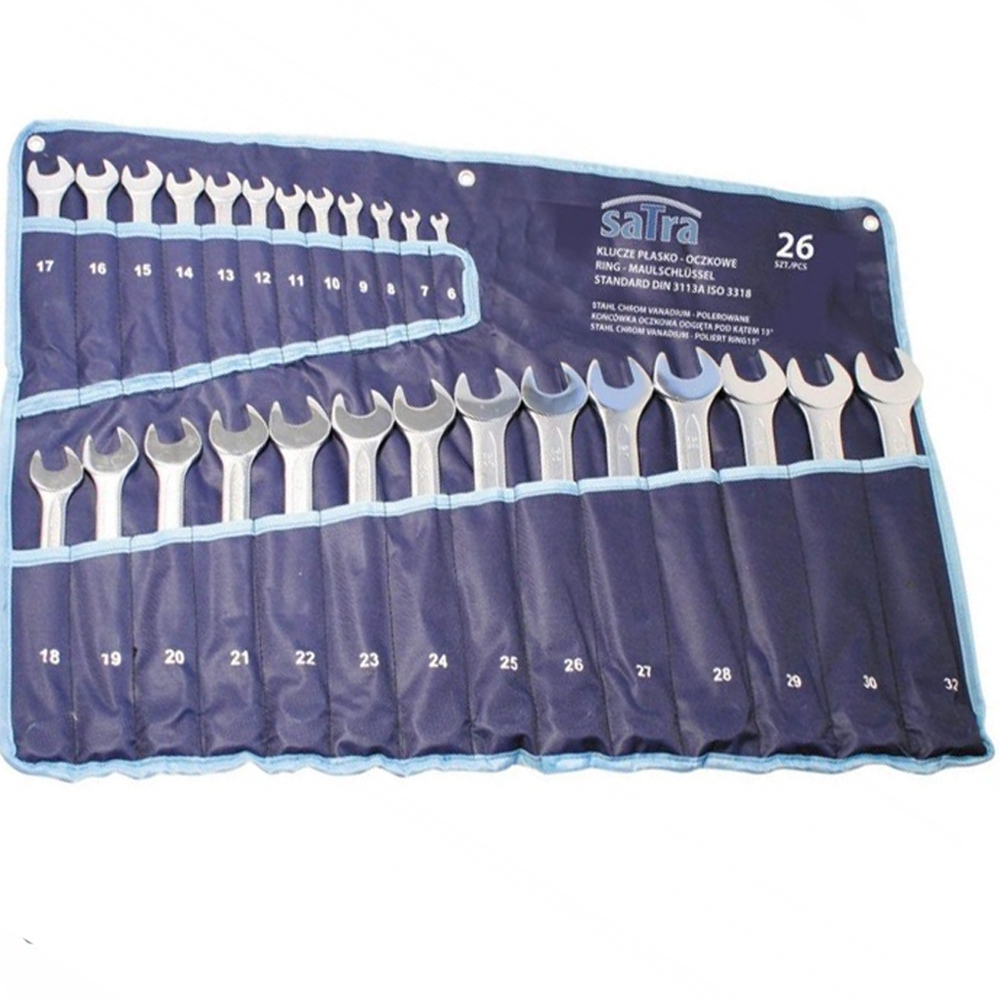 Juego de llaves combinadas métricas de 26 piezas desde 6mm hasta 32mm en funda enrollable marca SATRA
