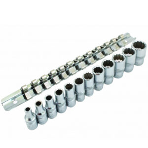 Riel con juego de vasos en pulgadas sistema SAE de 12 caras para mecánica americana marca ASTA