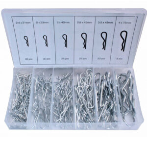 Estuche organizador con 150 pasadores Beta y clips en R de medidas medias 2mm a 4mm marca ASTA