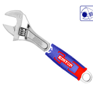 Llave inglesa ajustable 250mm de 10 pulgadas con mango ergonómico bimaterial y escala de medición marca EMTOP