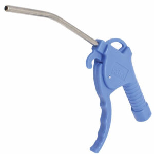 Pistola de soplado de aire comprimido con cuerpo de plástico azul y boquilla metálica curvada de 110mm marca SATRA