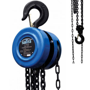 Polipasto manual de cadena 2 toneladas color azul con gancho giratorio y cadena de 2.5 metros marca SATRA