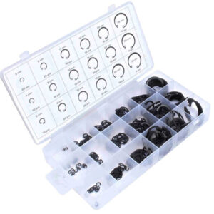 Caja organizadora con surtido de 305 anillos seeger interiores de acero negro medidas 3mm a 32mm marca ASTA
