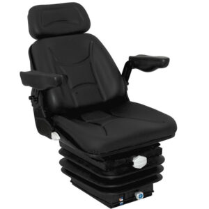 Asiento RM62 200 M tapizado en PVC negro con suspensión mecánica, reposabrazos y reposacabezas para maquinaria agrícola e industrial