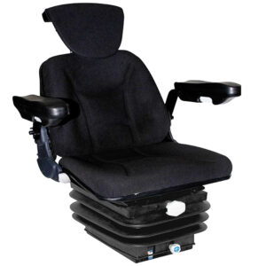 Asiento para tractor modelo RM62 200 M tapizado en tela negra transpirable con suspensión mecánica, reposabrazos y cabezal