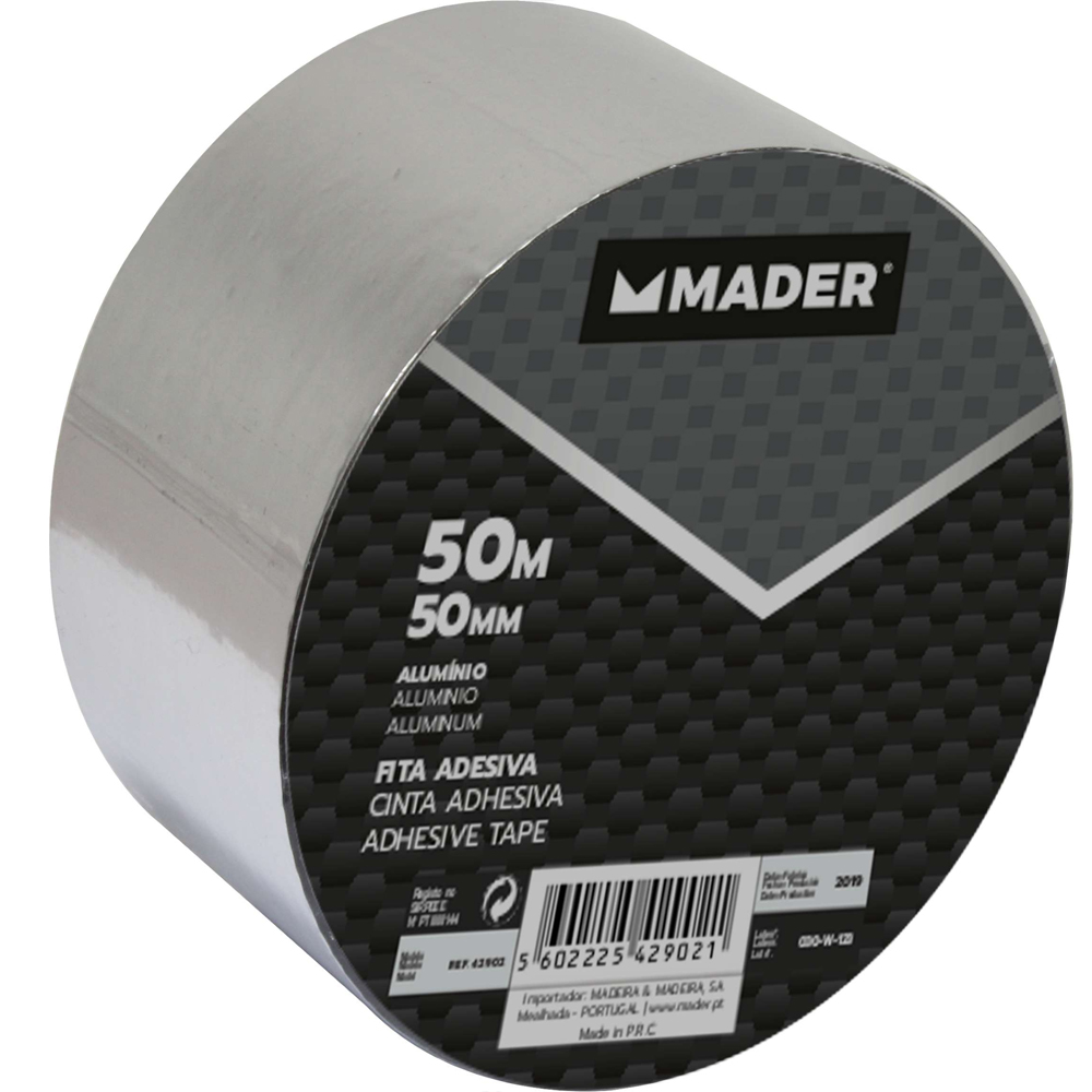 Rollo de cinta adhesiva de aluminio de 50mm de ancho y 50m de largo para aislamiento térmico y reparaciones, referencia 42902.