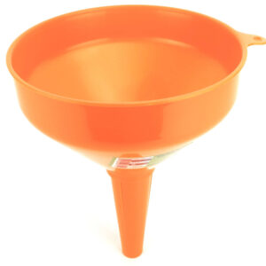 Embudo de plástico naranja de gran tamaño 250mm con filtro de red para maquinaria pesada y agricultura.