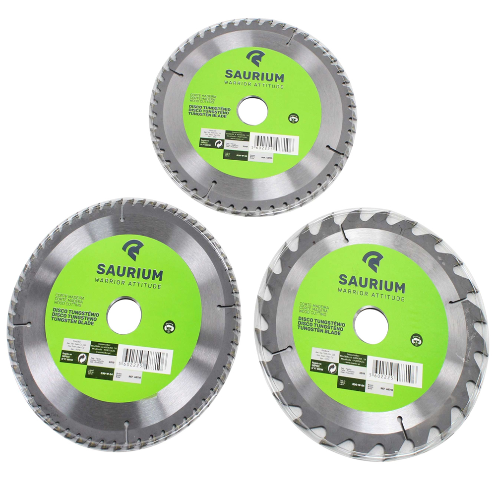 Juego de 3 discos de sierra circular 185mm de tungsteno para cortar madera con adaptadores incluidos.