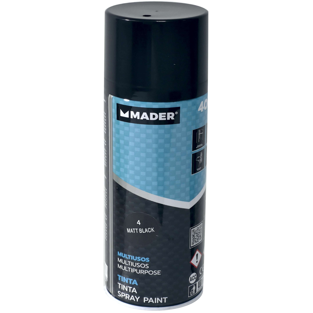 Bote de pintura en spray negro mate de 400ml para renovación de muebles y automoción marca MADER