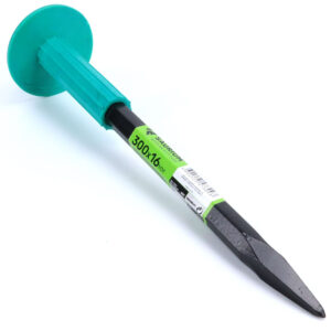 Puntero con protección de goma naranja y herramienta de acero de 16x300mm para picar hormigón y piedra.