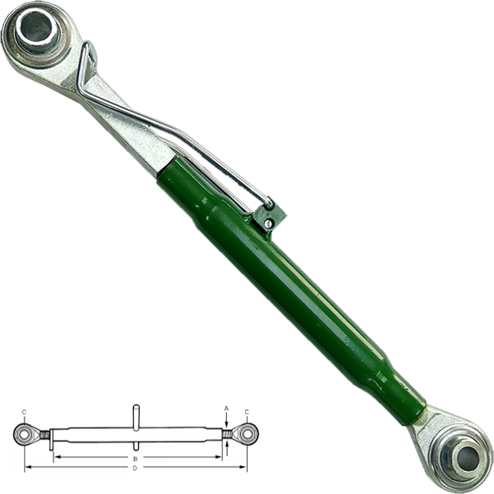 Tercer punto mecánico para John Deere Categoría 1/2 con rosca UNC y longitud 550-760mm pintado en verde