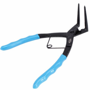 Alicate para anillos Seger curvado Satra S-SRP50 de largo alcance con puntas de 1mm y mangos azules