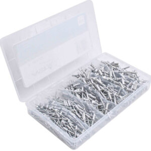 Caja de plástico transparente con juego de remaches ciegos surtidos Asta A-BR400S de 400 piezas en aluminio