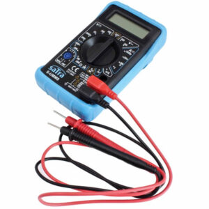 Multímetro digital 7 funciones Satra S-UMM8 con funda azul y puntas de prueba para electricidad