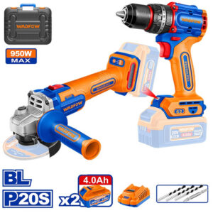 Pack taladro y amoladora batería Wadfow 20V motores brushless con dos baterías de 4.0Ah y maletín