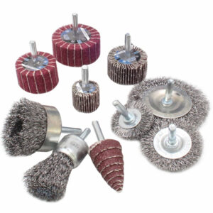 Kit de 10 cepillos de alambre y ruedas de lija abrasiva con vástago para taladro SATRA S-BG10FW
