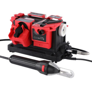 Afilador multifunción de herramientas 8 en 1 rojo y negro con eje flexible giratorio y guías de ángulo