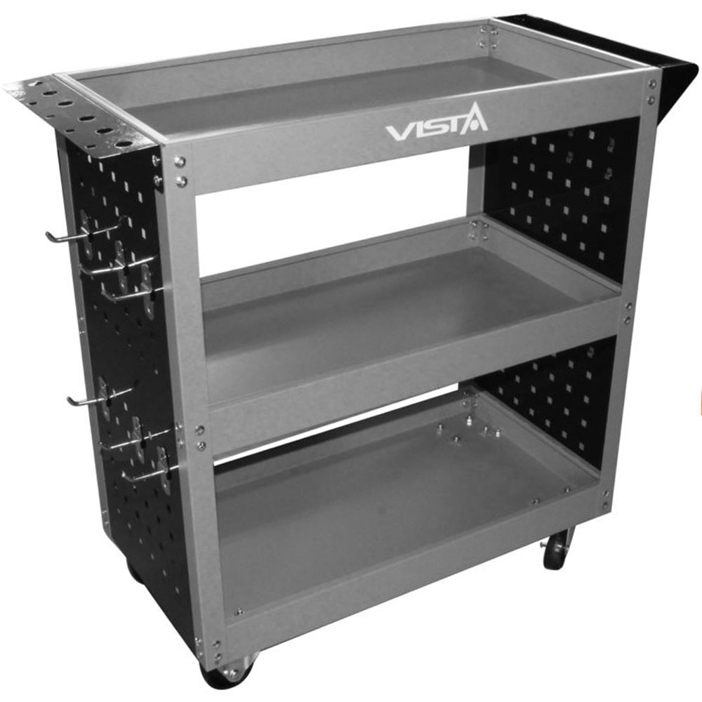 Carro de herramientas 3 bandejas marca VISTA con paneles perforados y capacidad de 300 kg
