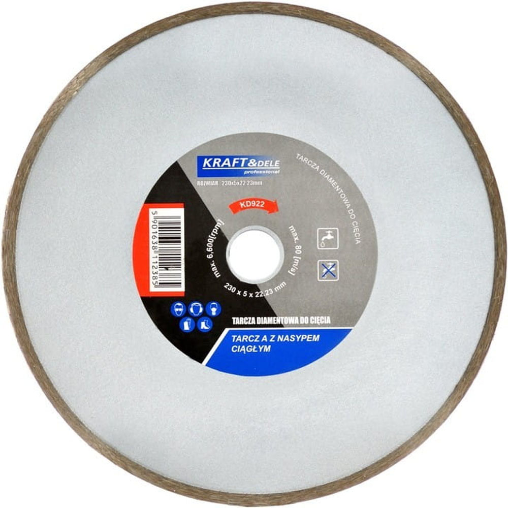 Disco de diamante continuo 230mm plateado para corte de cerámica y mármol marca Kraft&Dele