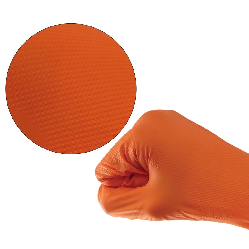 Guantes de Nitrilo Naranja Textura Diamante | Extra Fuertes (100 uds) - Imagen 3