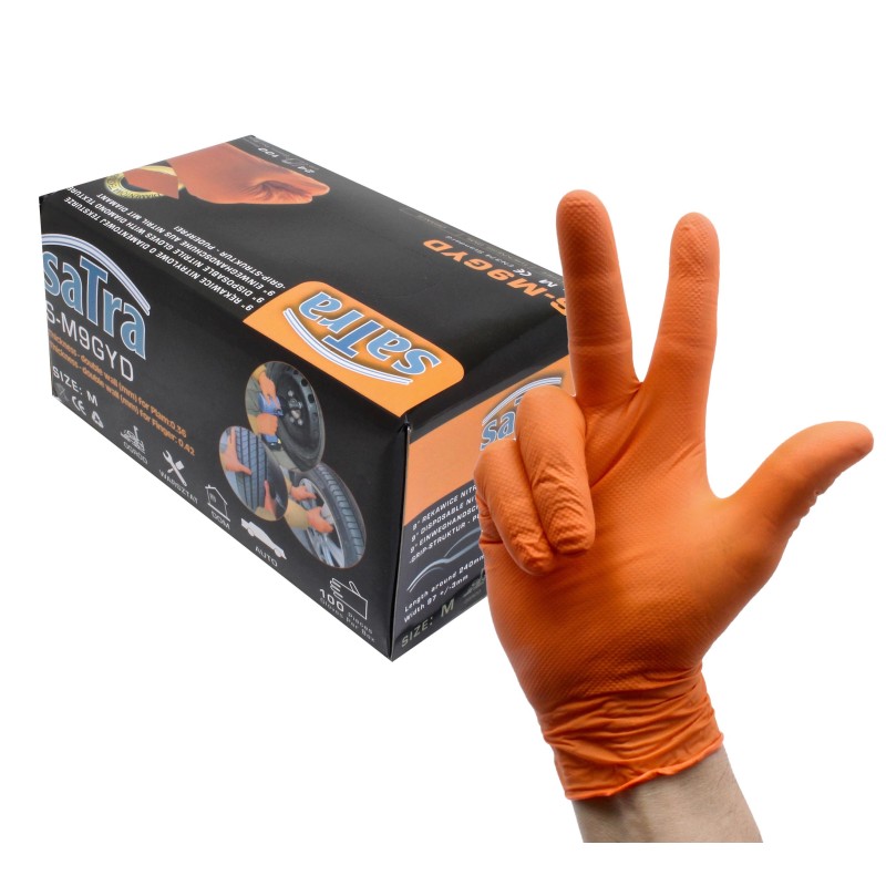 Guantes de Nitrilo Naranja Textura Diamante | Extra Fuertes (100 uds) - Imagen 2