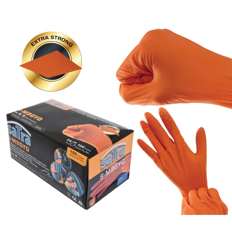 Guantes de Nitrilo Naranja Textura Diamante | Extra Fuertes (100 uds) - Imagen 4