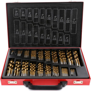 Maletín rojo metálico con juego de brocas de titanio HSS para metal de 170 piezas Kraft&Dele