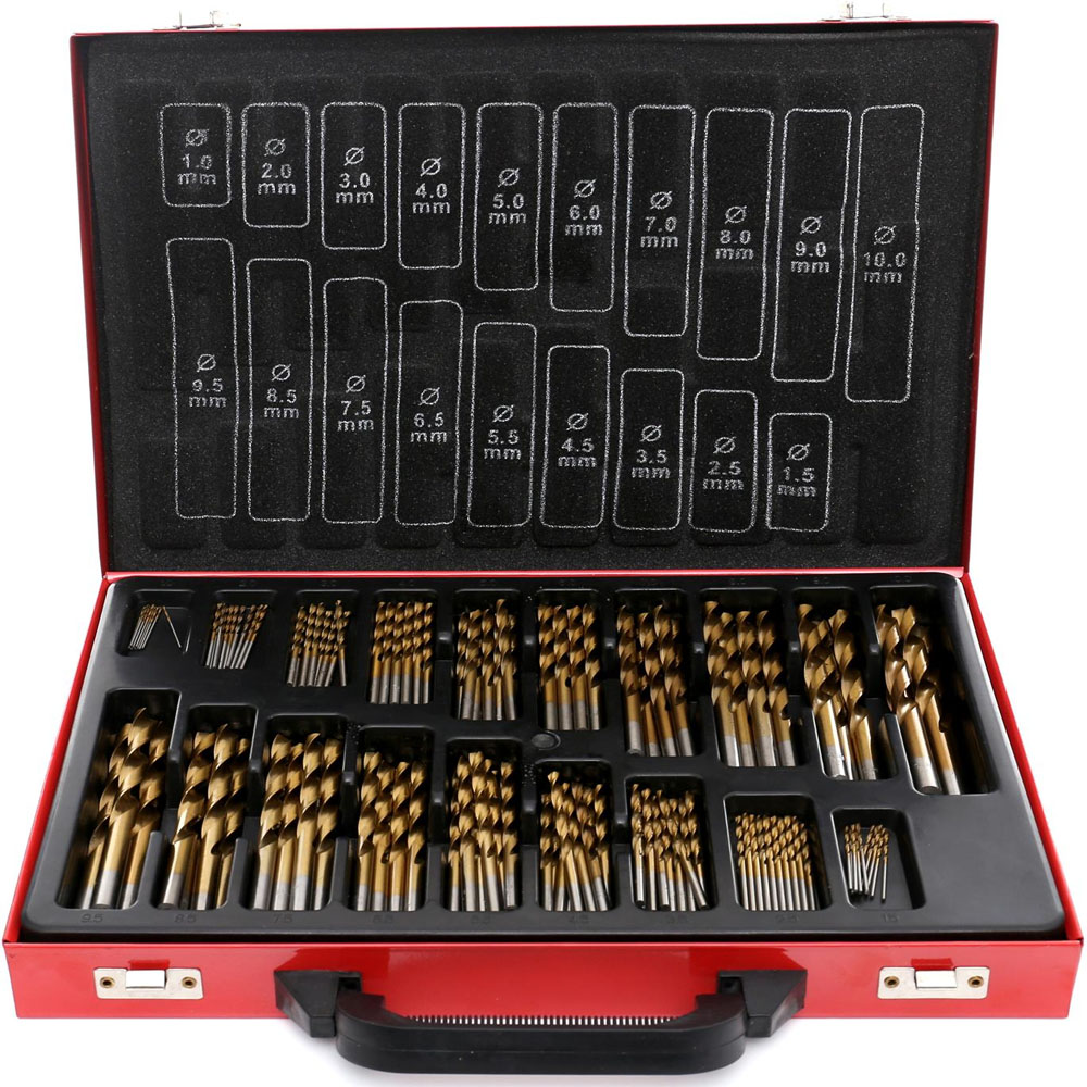 Maletín rojo metálico con juego de brocas de titanio HSS para metal de 170 piezas Kraft&Dele