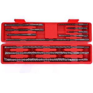 Estuche rojo con juego de brocas SDS para hormigón y piedra de 11 piezas en 4 longitudes diferentes