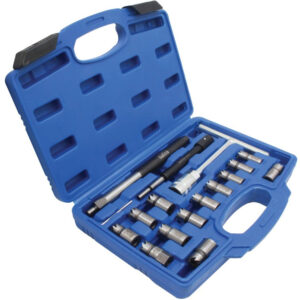 Maletín azul con juego de fresas para asientos de inyectores diésel Satra