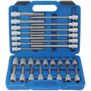 Maletín azul con juego de llaves de vaso con punta hexagonal 1/2 de 30 piezas acero S2 Satra