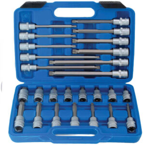 Maletín azul con juego de llaves de vaso con punta Spline 1/2 de 26 piezas en 4 longitudes Satra