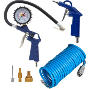 Kit de accesorios para compresor de aire de 6 piezas con manguera azul y pistolas con manómetro