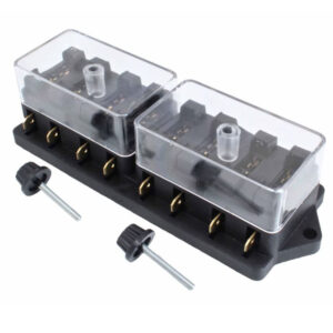 Caja portafusibles de 8 vías estándar con terminales faston y tapas protectoras transparentes